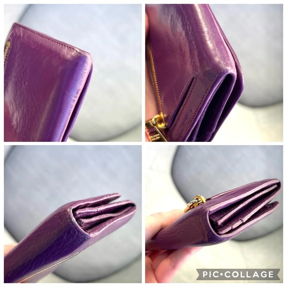 Prada Long Purple Wallet Grain Leather Purple